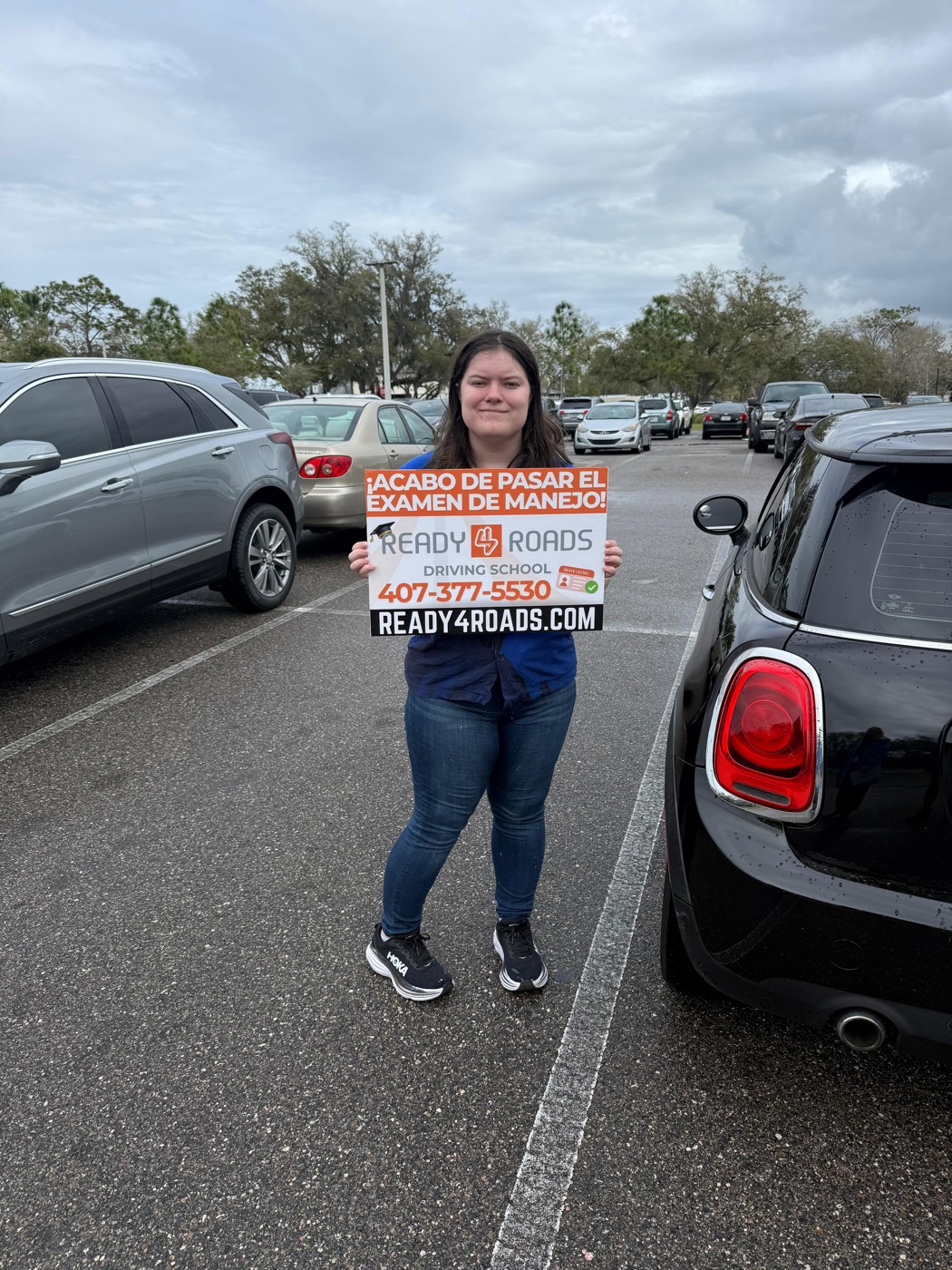 Spanish driving school Kissimmee — student "Acabo de pasar el examen de manejo" with Ready 4 Roads